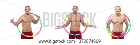 Man doing excecises with hula hoop