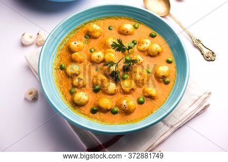 Lotus Seeds Peas Curry Or Phool Makhana Masala Sabzi.