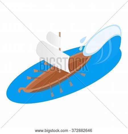 Ancient Sailboat Icon. Isometric Illustration Of Ancient Sailboat Vector Icon For Web