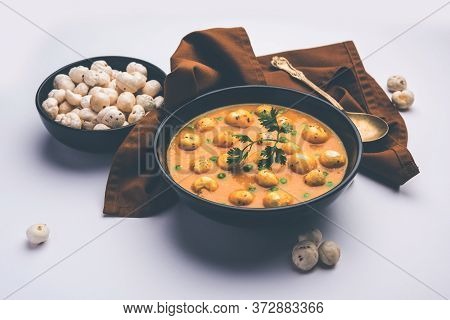 Lotus Seeds Peas Curry Or Phool Makhana Masala Sabzi.