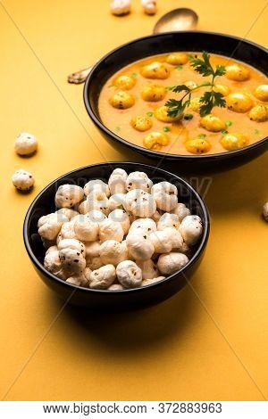 Lotus Seeds Peas Curry Or Phool Makhana Masala Sabzi.