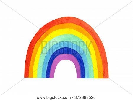 Watercolor Rainbow. Hand Drawn Colors Stroke Isolated On Whitebac Kground.