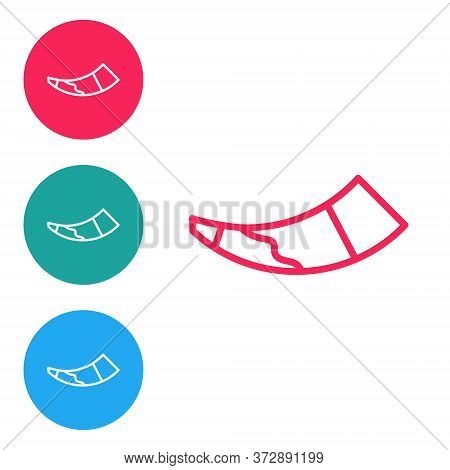 Red Line Hunting Horn Icon Isolated On White Background. Set Icons In Circle Buttons. Vector
