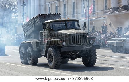 St Petersburg, Russia - May 09, 2015: Military Equipment On The Victory Parade
