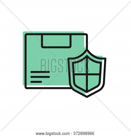 Black Line Delivery Security With Shield Icon Isolated On White Background. Delivery Insurance. Insu