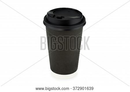 Front Side Of Black Paper Coffee Cup On Isolated Background.with Clipping Paths.