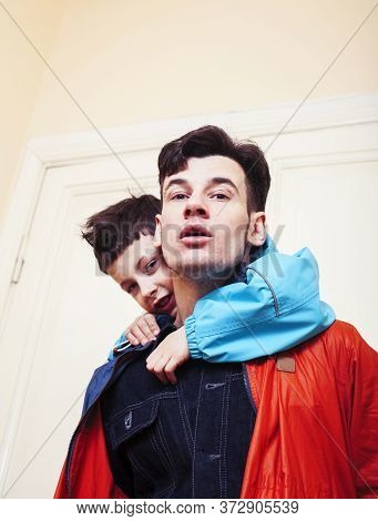 Faher And Son Together Having Fun At Home, Lifestyle Happy Family, People At Home