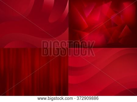 Set Of Red Backgrounds. Vector Abstract Minimalist Patterns. Modern Geometric Wallpapers With Ryby A