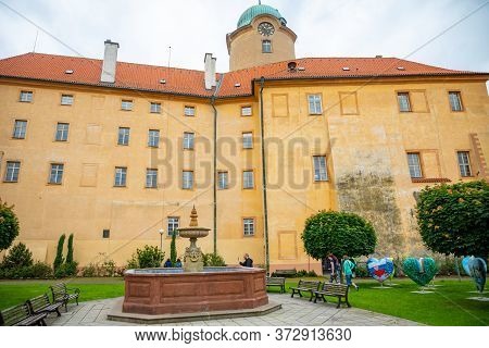 Podebrady, Czech Republic - 7.06.2020: View Of Podebrady Castle From The Courtyard Side In Czech Rep