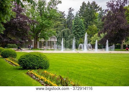 Podebrady, Czech Republic - 7.06.2020: Kolonada Street In Czech City Podebrady Decorated By Beautifu