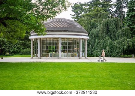 Podebrady, Czech Republic - 7.06.2020: Mineral Water Source In Famous Kolonada In Park In Podebrady,