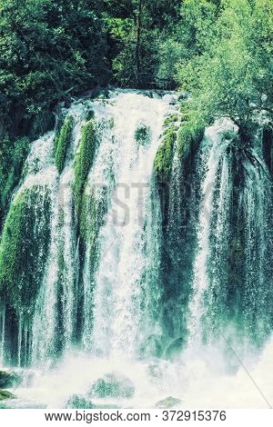 Kravice Waterfall On The Trebizat River In Bosnia And Herzegovina. Miracle Of Nature In Bosnia And H