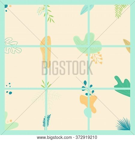 Vector Illustration Of Colorful Shapes With Leaves. Set Of Backgrounds For Social Media Posts, Insta