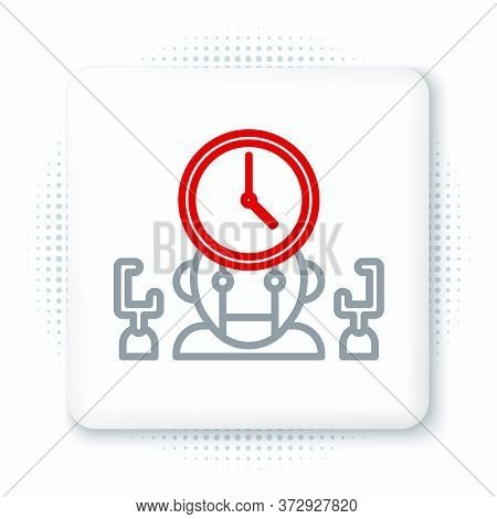 Line Robot And Digital Time Manager Icon Isolated On White Background. Time Management Assistance, W