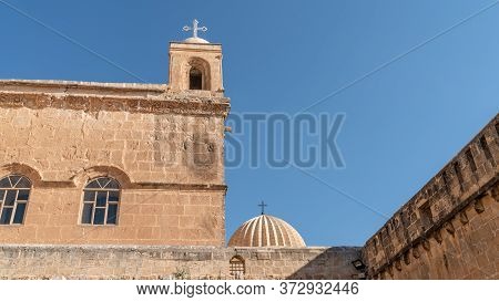 Midyat, Mardin, Turkey - January 2020: Architectural Details Of Mor Gabriel Deyrulumur Monastry. It 
