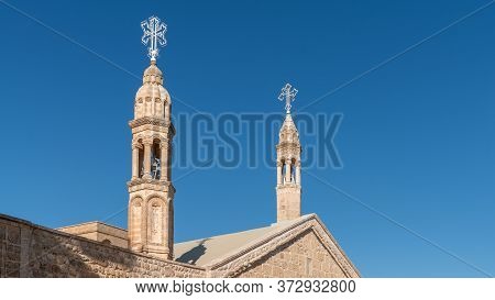 Midyat, Mardin, Turkey - January 2020: Architectural Details Of Mor Gabriel Deyrulumur Monastry. It 