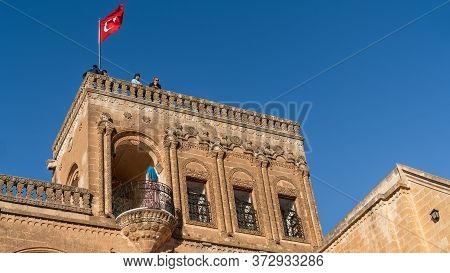 Midyat, Mardin, Turkey - October 2019: Tourists Visiting Midyat State Guest House, Famous With Tradi