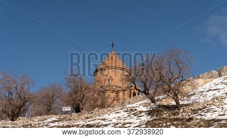 Akdamar Island, Van, Turkey - February 2020: Akdamar Island And Surp Church Akdamar Church Is An Imp