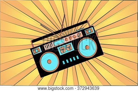 Retro Old Antique Hipster Music Audio Recorder From The 70s, 80s, 90s, 2000s Against A Background Of