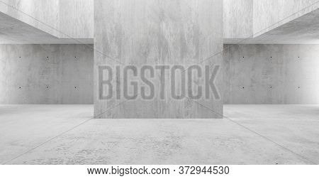 Abstract Empty, Modern, Wide Concrete Walls Room With Indirekt Ceiling Light And Ceter Wall - Indust
