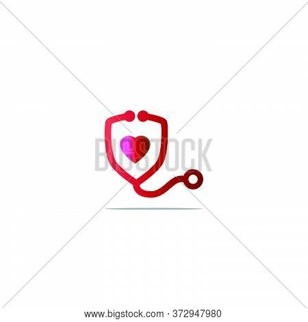 Shield And Stethoscope With Heart Symbol Logo Design