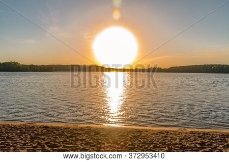 Beautiful Sunset View On Ukiel Lake In Olsztyn, Poland.
