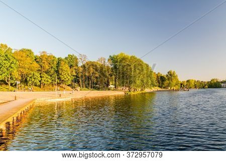 Olsztyn, Poland - May 31, 2020: Sandy Beach On Ukiel Lake.