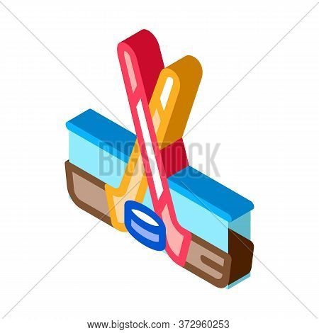 Hockey Sticks And Shim Icon Vector. Isometric Hockey Sticks And Shim Sign. Color Isolated Symbol Ill