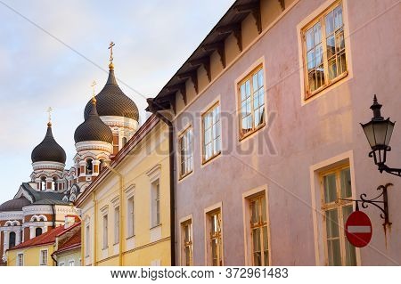 Old Town Street Leading To Alexander Nevsky Cathedral. Talinn, Estonia