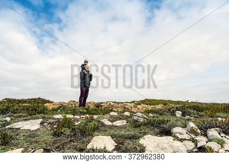 Father And Piggybacked Small Son In The Nature, Portugal
