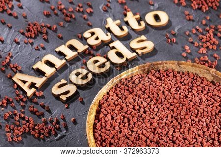Organic Achiote Seeds - Bixa Orellana. Text Space