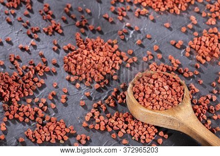 Bixa Orellana - Organic Annatto Seeds. Text Space
