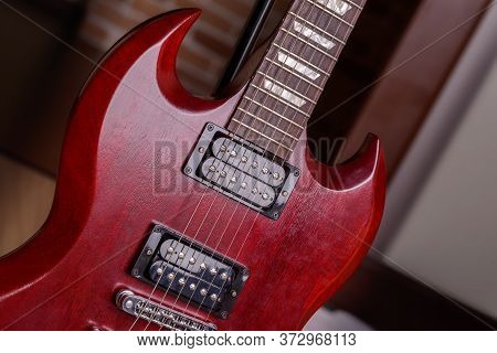 Body Red Music Electric Guitar Close Up