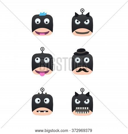 Bat Emoticons With Different Emotions Icon. 6 Kinds Of Vector Smileys.