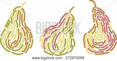 Vector Logo Design Template With Three Pear Fruits In Trendy Linear Style - Abstract Emblem For Orga