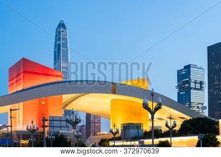  Shenzhen, China night cityscape in the civic center district