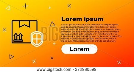 Line Delivery Pack Security With Shield Icon Isolated On Yellow Background. Delivery Insurance. Insu