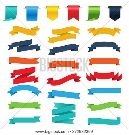 Retro Paper Colorful Ribbons Set With Gradient Mesh, Vector Illustration
