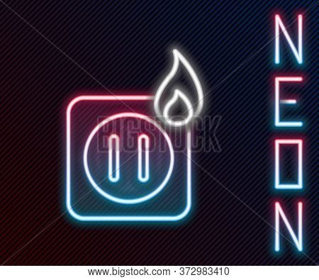 Glowing Neon Line Electric Wiring Of Socket In Fire Icon Isolated On Black Background. Electrical Sa