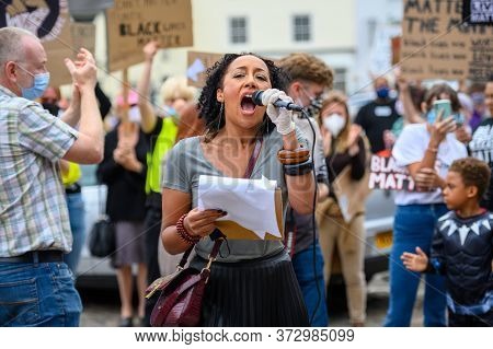 Richmond, North Yorkshire, Uk - June 14, 2020: A Passionate Bame Female Speaker At A Black Lives Mat