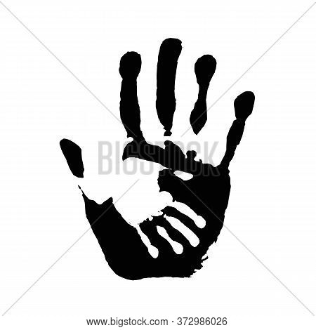Black Hand Print Isolated White Background, Vector Illustration