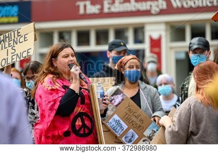 Richmond, North Yorkshire, Uk - June 14, 2020: A White Female Leader At A Black Lives Matter Protest