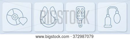 Set Line Adult Label On Compact Disc, Spanking Paddle, Dildo Vibrator And Penis Pump. White Square B