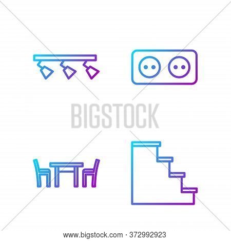 Set Line Staircase, Wooden Table With Chair, Led Track Lights And Lamps And Electrical Outlet. Gradi