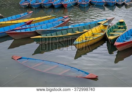 Colored Wooden Boats Phewa Lake, Fewa Lake, Podhara Nepal