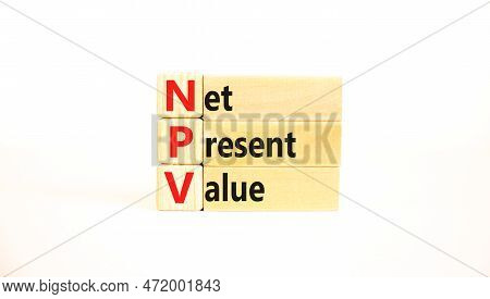 Npv Net Present Value Symbol. Concept Words Npv Net Present Value On Wooden Blocks On A Beautiful Wh