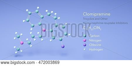 Clomipramine Molecule, Molecular Structures, Tricyclic Antidepressant, 3d Model, Structural Chemical