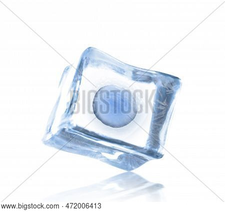 Cryopreservation Of Genetic Material. Ovum In Ice Cube On White Background