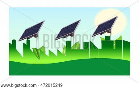 Green City. Green Energies And Windturbine. Vector Illustration.