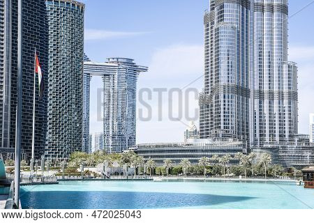 Burj Khalifa In Dubai. The Tallest Architectural Skyscraper In The Uae And The World.